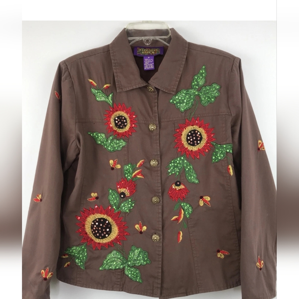 Tapestry Patch Sunflowers & Bees Jacket Vintage N… - image 1